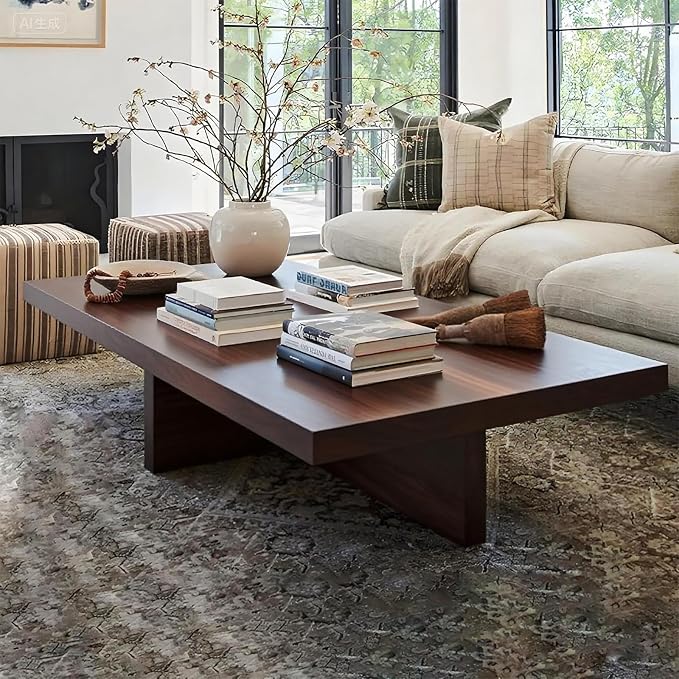 Solid Wood Coffee Table,Rustic Square Centre Table,Farmhouse Living Room Table,2”Thick Tabletop for Living Room,Office