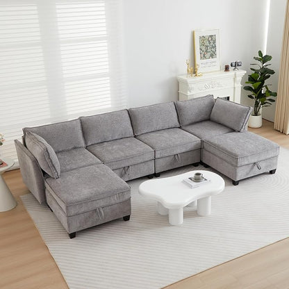 ORRD 2 Piece Modular Sectional Sofa Set, Convertible Couch with Storage, Sofa Modular for Living Room, Office (Grey)