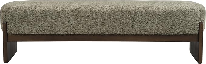 Christopher Knight Home Arden Minimalist Loop Yarn Fabric Dining Bench, Wooden Entryway Ottoman Bench, Modern Living Room Sofa Ottoman Footrest, Bedroom End of Bed Bench, Dark Green+Brown