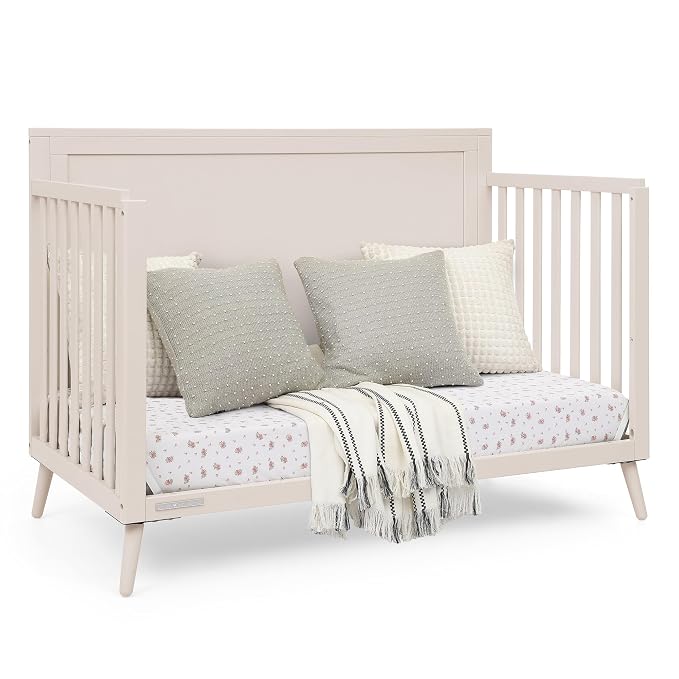Delta Children Lola 6-in-1 Convertible Crib - Converts from Baby Crib to Toddler Bed, Daybed, Sofa Bed and Full-Size Bed with and Without Footboard, Fits Standard Full-Size Crib Mattress, Soft Beige