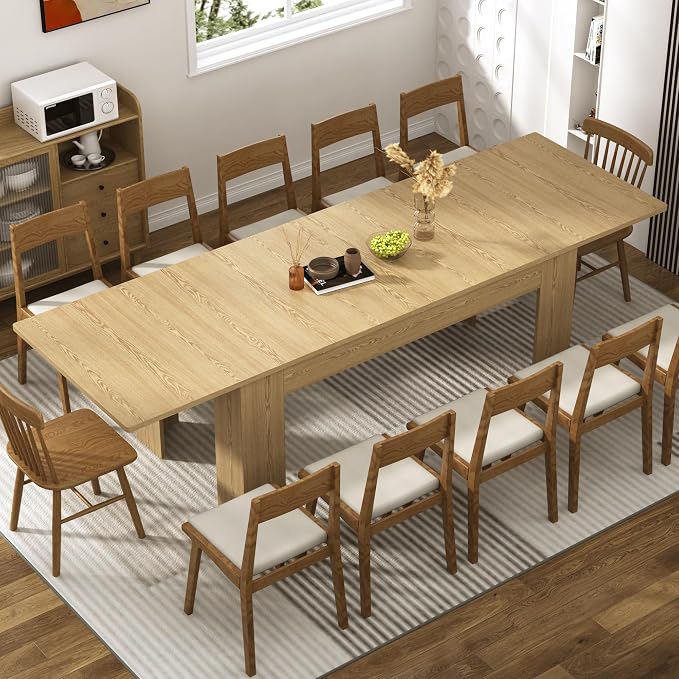 70.8"-110" Extendable Dining Table for 6-10 Person, Wooden Dining Room Table, Modern Extendable Table for Gatherings, Meeting for Small Kitchens, Dining Office Areas(Natural)