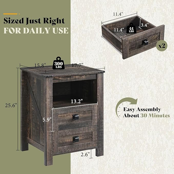 AMERLIFE 3-Piece Farmhouse Bedroom Furniture Set with Storage Cabinet and 2 Nightstands, Sliding Barn Door Wood Cabinet Set for Bedroom, Entryway, Black Oak