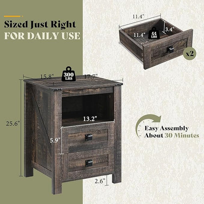 AMERLIFE 3-Piece Farmhouse Bedroom Furniture Set with Storage Cabinet and 2 Nightstands, Sliding Barn Door Wood Cabinet Set for Bedroom, Entryway, Black Oak