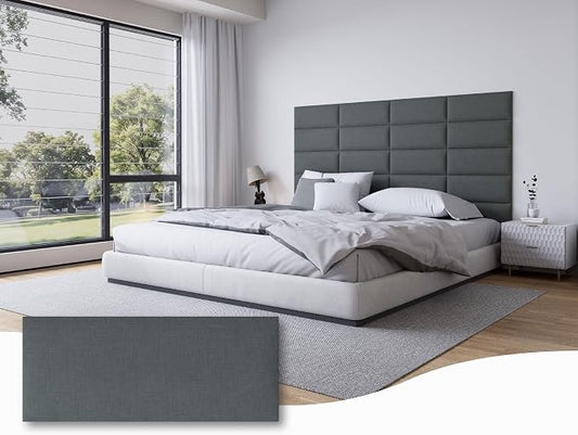 Peel and Stick Upholstered Wall Mounted Headboard Queen Size, 9 Panels Tufted Fabric Headboard,Wall Mounted Headboards, Interior Wall Panels for Bedroom, 10"x24" Charcoal Black