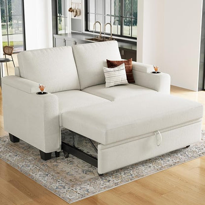 Belffin Modular Sectional Loveseat with Pullout Bed Sectional Sleeper Sofa with Pull Out Bed for Living Room.Beige