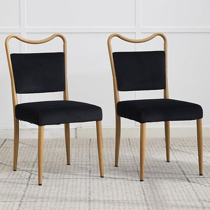 Velvet Dining Chairs Set of 2, Upholstered Dining Chairs with Wood Grained Metal Frame, Mid Century Modern Velvet Chairs for Dining Room, Kitchen and Restaurant,Velvet Black