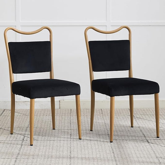 Velvet Dining Chairs Set of 2, Upholstered Dining Chairs with Wood Grained Metal Frame, Mid Century Modern Velvet Chairs for Dining Room, Kitchen and Restaurant,Velvet Black