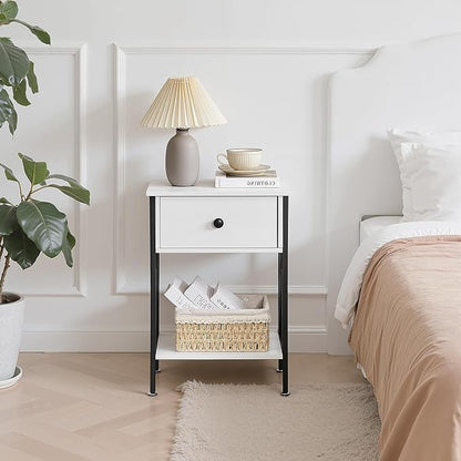 VECELO Nightstands Set of 2, Modern Bedside End Tables, Night Stands with Drawer and Storage Shelf for Living Room Bedroom, Industrial Metal Frame