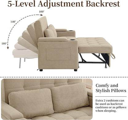 Korser 55.5'' 3-in-1 Convertible Sofa Bed, Pull Out Couch with 5-Position Adjustable Backrest, Loveseat Sleeper Sofa for Small Spaces, Sofa Couch with Cup Holders for Living Room, Office, Chenille