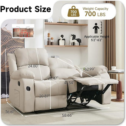 Reclining Loveseat Sofa Leather Recliner Couch 2 Seater Sofa for Living Room, Home Theater Seating(Loveseat,Beige)