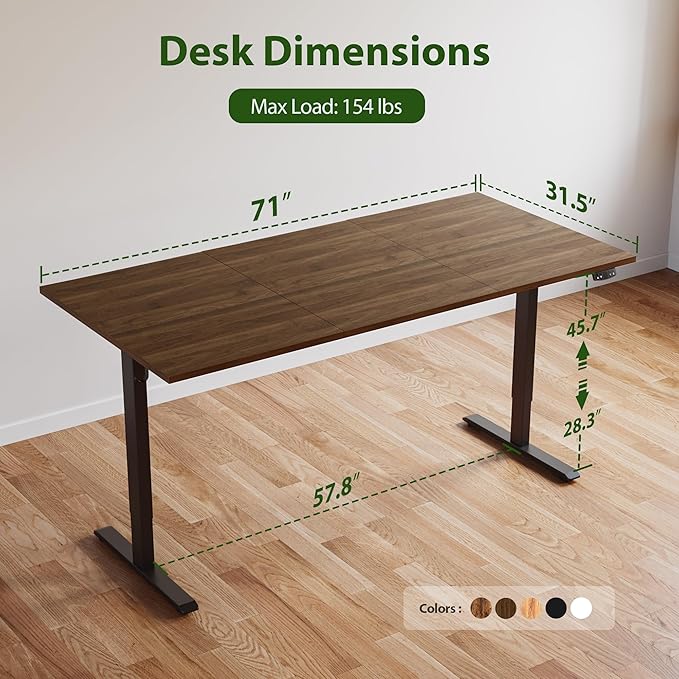Agilestic Electric Standing Desk, 71 x 31.5 Inches Height Adjustable Desk, Sit Stand up for Work Office Home, Ergonomic Rising Computer Table with Memory Preset, Dark Walnut