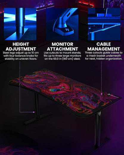 Arozzi Arena Special Edition Ultrawide Curved Gaming and Office Desk with Full Surface Water Resistant Desk Mat Custom Monitor Mount Cable Management Cut Outs - Crawling Chaos