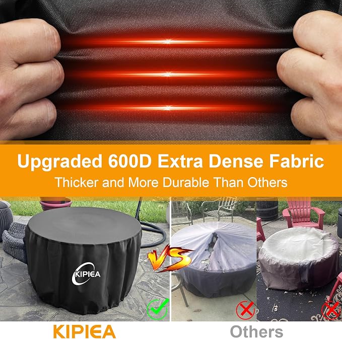 Kipiea Round Fire Pit Cover for Solo Stove Yukon Super Waterproof, 28" D x16" H Smokeless Fire Pit Cover, Upgraded 600D Strong Tear and UV Resistant, Black