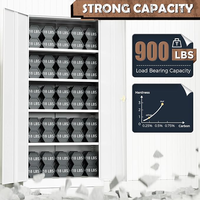 INTERGREAT Metal Lockable Storage Cabinet, 72” H Storage Cabinets with 2 Doors and 4 Adjustable Shelves for Office, Home, Garage, Pantry (Assembly Required, White)