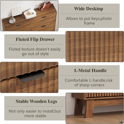 Shoe Cabinet Storage for Entryway with 6 Flip Drawers, Fluted Narrow Shoe Organizer with Wooden Legs, Freestanding Slim Shoe Storage Hidden Shoe Rack Organizer for Front Door Entrance, Walnut
