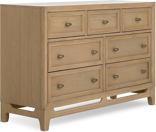 Evolur Bradford 7-Drawer Double Dresser – Nursery & Kids Bedroom Storage Organizer, Pine Wood Baby Changing Dresser, Smooth Glide Drawers - Alpine Oak