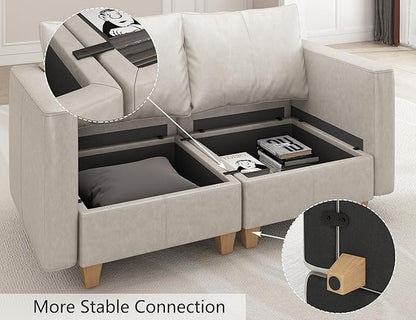 EASE MOOSE Faux Leather Sectional, Modular Sectional Sofa with Storage, Leather Couch U Shaped Couches for Living Room, Whitesand