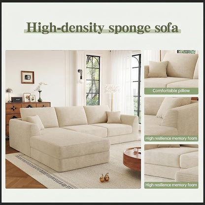 106" Modular Sectional Sofa with Deep Seat, L-Shaped Corduroy Couch with Reversible Chaise, 3-Piece Set for Living Room Bedroom Apartment, No Assembly Required | Modular Design