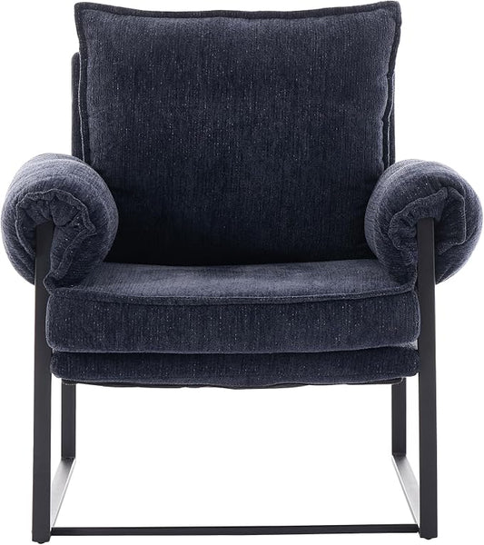 YISHENG Accent Chair with 6-Angle Adjustable Backrest, Fabric Living Room Chair Upholstered Lounge Chair, Modern Chair Cozy Reclining Chair for Reading Room, 1PC Dark Blue