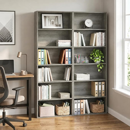 Furinno Jaya Book Shelf Set of 2, 6-Tier Bookshelf, Bookcase, 9.5 x 24.6 x 71, for Home Office, Living Room, French Oak
