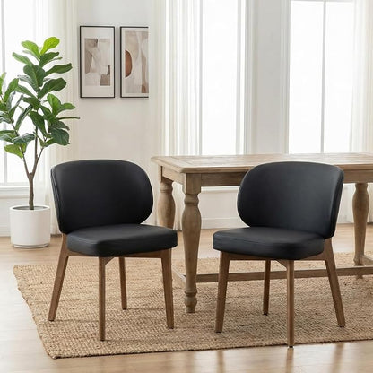 YOUNIKE Dining Chairs Set of 3 Modern Kitchen Dining Room Chairs Black | Faux Leather Upholstered Armless Side Accent Chair with Back Wide Padded Seat Wooden Leg, Soft, Waterproof, Comfortable