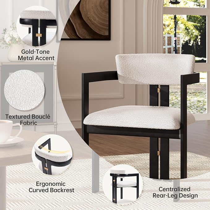 Morden Fort Boucle Dining Chair Set of 4, Upholstered Kitchen Chairs with Metal Frame & Round Back, Barrel Side Chair for Dining Room, Kitchen, Living Room, Apartments