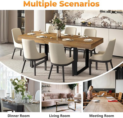 Zevemomo 63"-78.7" Expandable Dining Table, 6-8 Extendable Dining Table, Rectangle Conference Table, Farmhouse Kitchen Table with Slide Track, Tapered U-Shaped Wood Legs for Office, Living Room-Brown