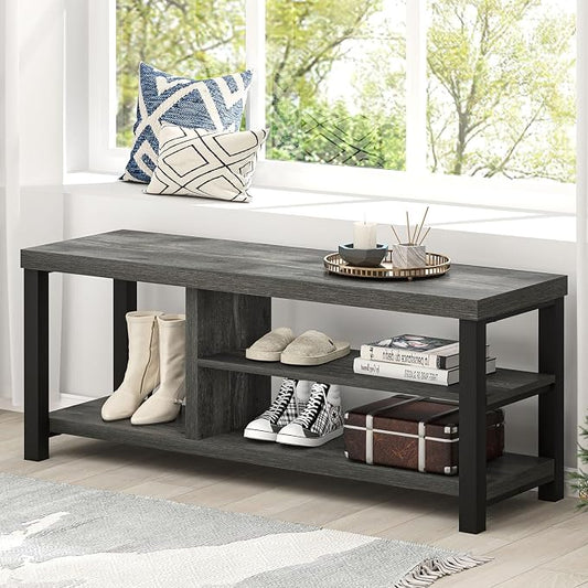 EXCEFUR Industrial Entryway Bench, Rustic Indoor Shoe Boot Storage Bench Seat for Living Room, Grey