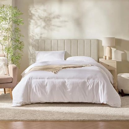 Hearth & Harbor Wall Mounted Full Headboard Only, Bed Headboard Full Size | Easy Assemble, Floating Peel and Stick, Upholstered, Channel Stitched, 3D Wall Panels, 5 Strips of 3M Tape Included, Linen