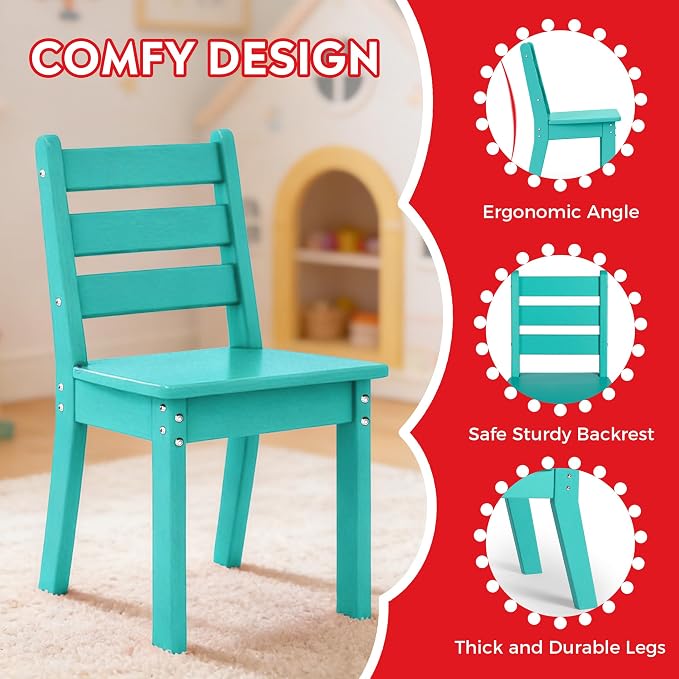 Costaelm Kids Table and 4 Chair Set, Activity Table Chair Set, Toddler Game, Playroom Furniture, Picnic Table Chairs, 5 Piece Dining Table Set, Turquoise