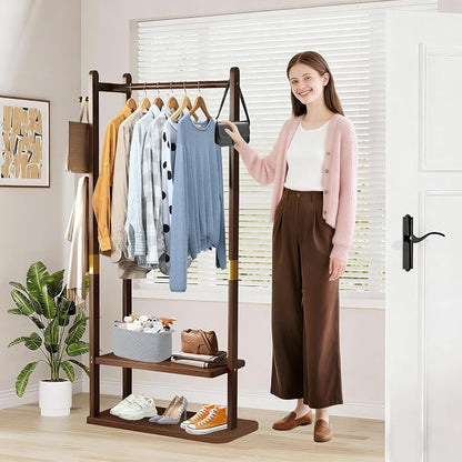 Wooden Coat Rack Freestanding, Hall Tree Hanger With Resin Hooks, Adjustable Heavy Duty Coat Rack for Hanging Clothes Bags Hats in Living Room Bedroom (coat rack, Walnut-23.6x11.4x64.1 in)