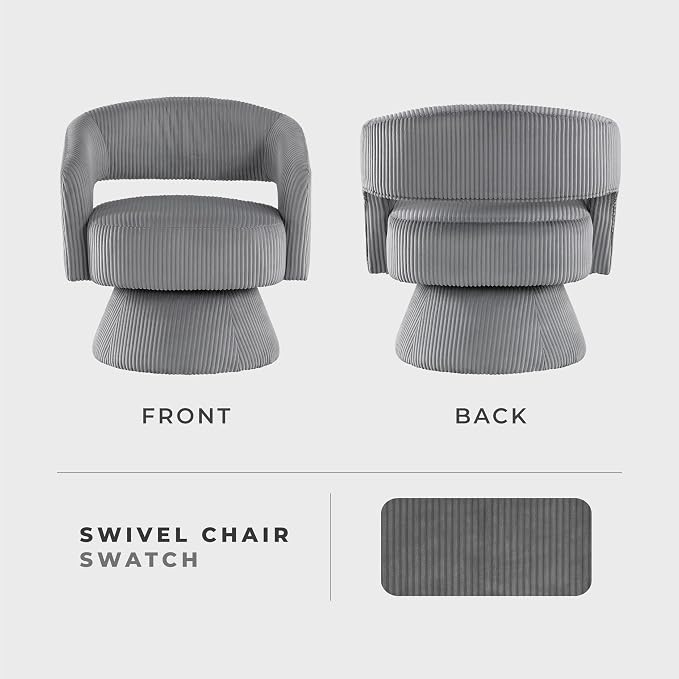 Lexicon 360 Degree Swivel Accent Chair, Modern Comfy Corduroy Round Barrel Chair, Open Back, Plush Foam Cushions, Metal Swivel Base for Living Room/Bedroom/Office/Small Spaces, Dark Gray