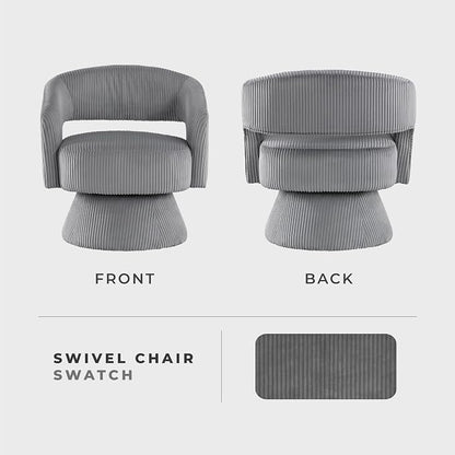 Lexicon 360 Degree Swivel Accent Chair, Modern Comfy Corduroy Round Barrel Chair, Open Back, Plush Foam Cushions, Metal Swivel Base for Living Room/Bedroom/Office/Small Spaces, Dark Gray