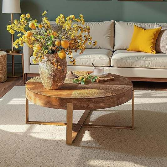 Round Wood Coffee Table, Espresso, 32.28" D x 32.28" W x 17.72" H