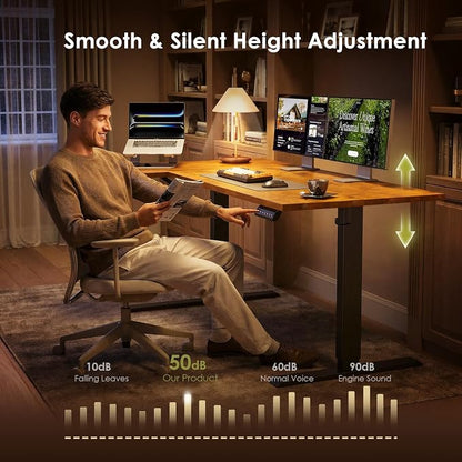 OffiGo Electric L Shaped Standing Desk, 63 Inches Height Adjustable Table, Reversible Corner Stand Up Desk, Lifting Computer Table for Home Office, Computer Workstation, Rustic Brown