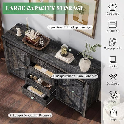 AMERLIFE 3-Piece Farmhouse Bedroom Furniture Set with Dresser and 2 Nightstands, Sliding Barn Door Wood Storage Set for Bedroom and Dining Room, Black Oak