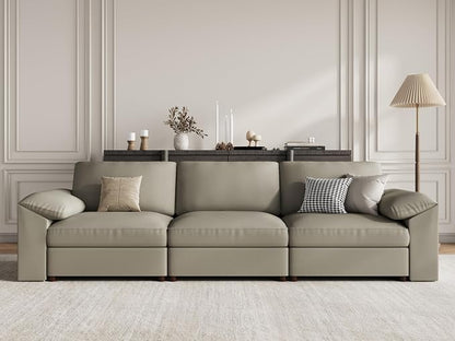 EASE MOOSE 3 Seater Deep Seat Sectional Sofa,Scratch Resistant Faux Leather Material, Oversized Modular Couch for Living Room,Modern Comfy Sofas for Small Spaces, Light Grey