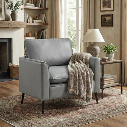 TYBOATLE Accent Chair, Faux Leather Chairs, Mid Century Modern Comfy Living Room Chairs, Cozy Office Reading Chair, Reception Armchairs for Office, Bedroom, Waiting Room (Grey) (1)
