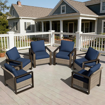 Joyside Outdoor Patio Chairs Set, 6 Pieces Wicker Rattan Chairs with Metal Wide Armrest, Thick Cushions and Deep Seating for Garden, Backyard, Porch, Deck