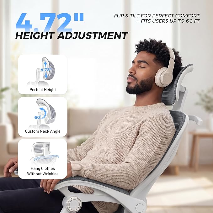 CYKOV Ergonomic Office Chair with Footrest - Adjustable Lumbar Support & Headrest, 90-135° Reclining Mesh Back Computer Chair - Home Office/Gaming, 350lbs Capacity
