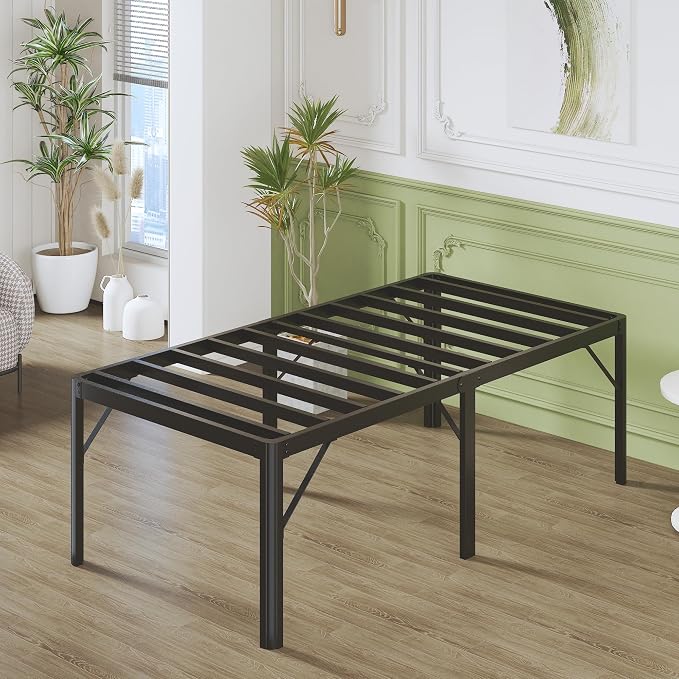 Lutown-Teen 25 Inch High Twin Bed Frames with Rounded Corner Legs, Heavy Duty Metal Twin Platform Bed Frame with Steel Slats Support, No Box Spring Needed, Noise Free, Easy Assembly