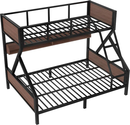 Bellemave Bunk Bed Twin XL Over Queen with LED, Heavy Duty Metal Bunk BedFrame with Storage Shelves and Lights, Black
