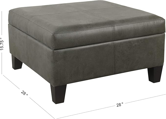 HomePop 28" Faux Leather Square Storage Ottoman - Pewter Gray