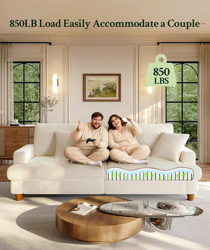 Welzona 87.2" Couches for Living Room, Comfy U Shaped Couch Beige 7.5" Thicker Cushion, Sofas for Living Room Tool-Free Setup, Loveseat with Ottoman 848lbs Support, Corduroy Couch for Bedroom, Office