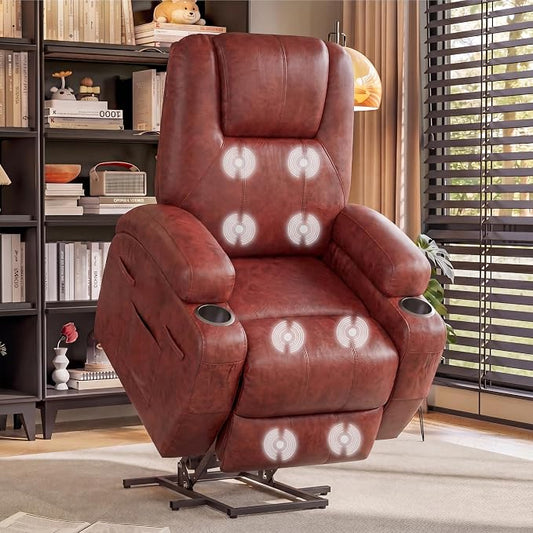 Flamaker Power Lift Recliner Chair Electric Lift Recliner for Elderly Power Lift Recliner Chair with Cup Holders Side Pockets for Living Room (Leathaire, Dark Brown)