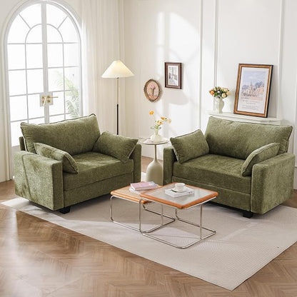 53'' Loveseat Sofa with All Seats Storage, Modular Sectional Couch with Deep Seat,Oversized Comfy Couch with Throw Pillows,Single Sofa Chair for Living Room,Bedroom,Chenille,Green