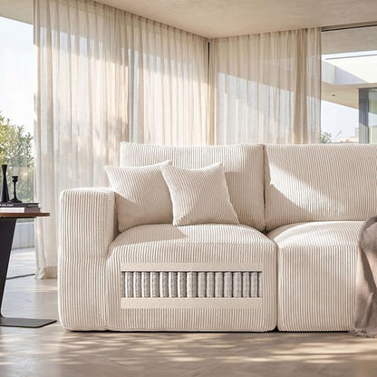 Living&Giving 115" Modular Cloud Boneless Couch, U Shaped Sectional Sofa with Chaise, Corduroy Floor Couch for Living Room, High-Density Foam & Firm Lumbar Support for Apartment, Beige