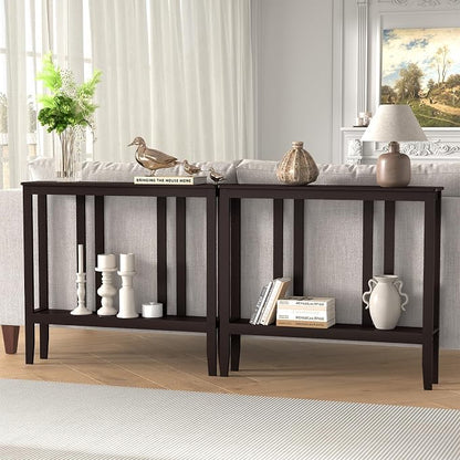 ELYKEN Bamboo 2-Tier Narrow Console Table, 36.2" Long Slim Sofa Table Behind Couch for Entryway, Hallway, Living Room, Brown