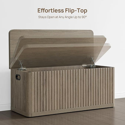 SICOTAS Storage Bench 40.2" Wide Shoe Bench with Lift Top Large Wooden Storage Chest Trunk Modern Blanket Chest with 2 Safety Hinges & Seating for Bedroom Entryway Living Room Hallway