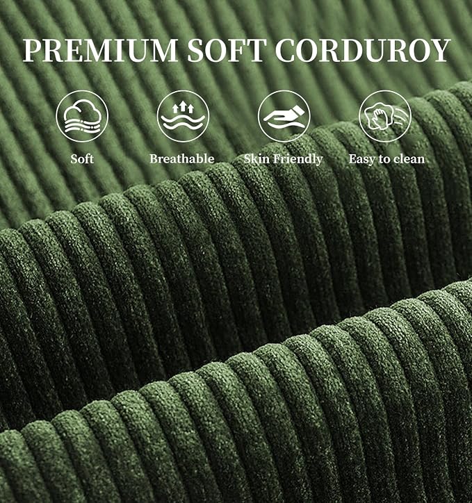 75” Full Size Convertible Sleeper Sofa Bed, Boneless Folding Futon Loveseat Sofa with 2 Pillows, High Density Foam Compressed Foldable Guest Couch for Living Room Apartment (Green Corduroy)